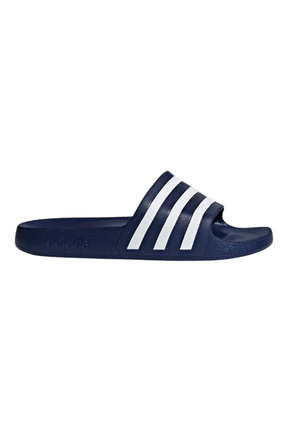 Sporline adidas Adilette Aqua unisex koyu mavi beyaz suni deri terlik, yan profil görünümü