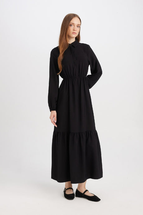 Defacto Kadın Long Sleeve Woven Dress D5851Ax - Siyah