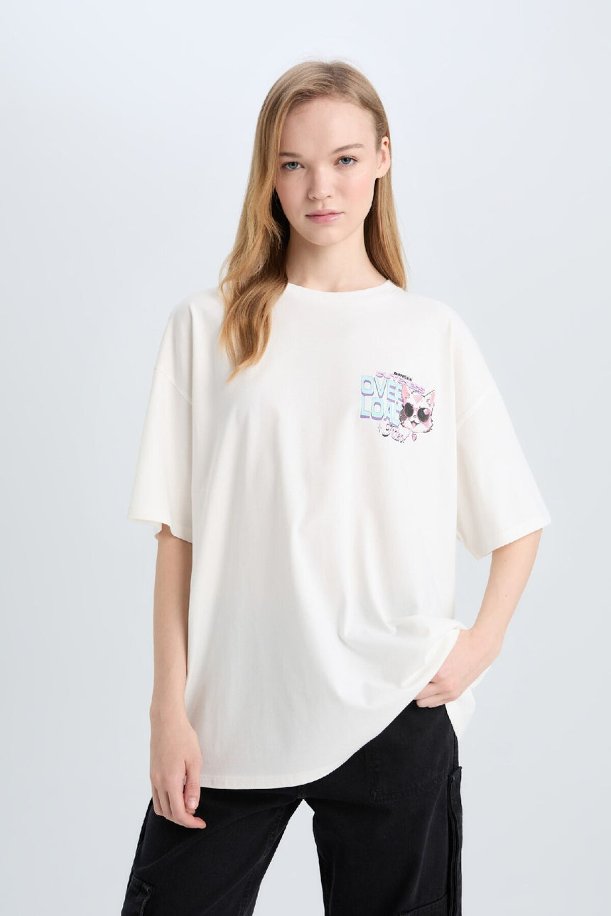 Defacto Kadın Short Sleeve T-Shirt E0668Ax - Kırık Beyaz