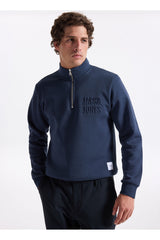 Jack & Jones Newove Erkek Dik Yaka Yarım Fermuarlı Sweatshirt 12299799 - Mavi