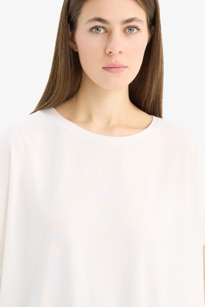 Defacto Kadın Short Sleeve T-Shirt C8807Ax - Ekru