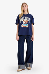 DeFacto G2336AX Kadın T-Shirt - Koyu Lacivert