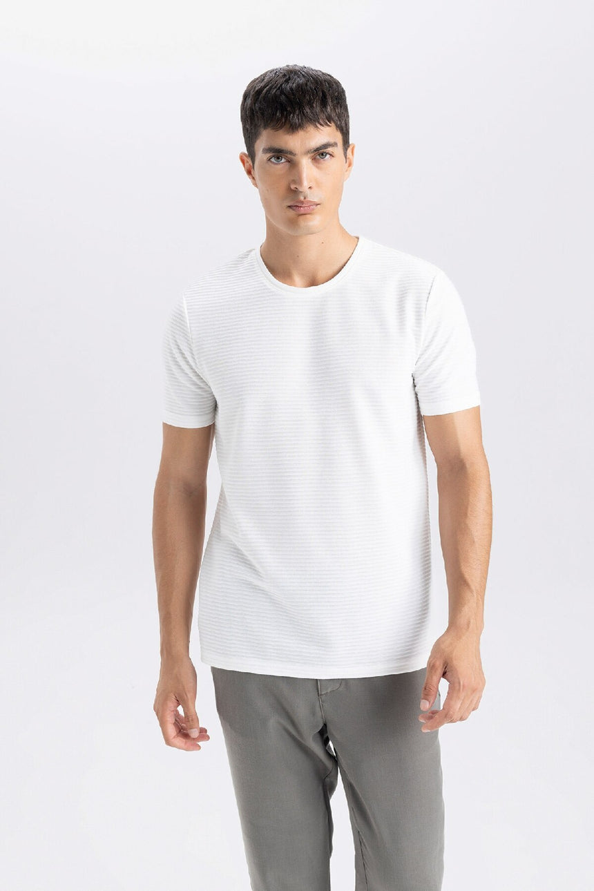 Defacto Erkek T-Shirt M6608Az - Ekru