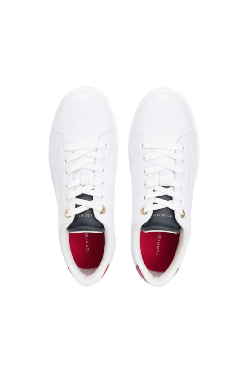 Sporline Tommy Hilfiger kadın beyaz deri sneaker, üstten görünüm
