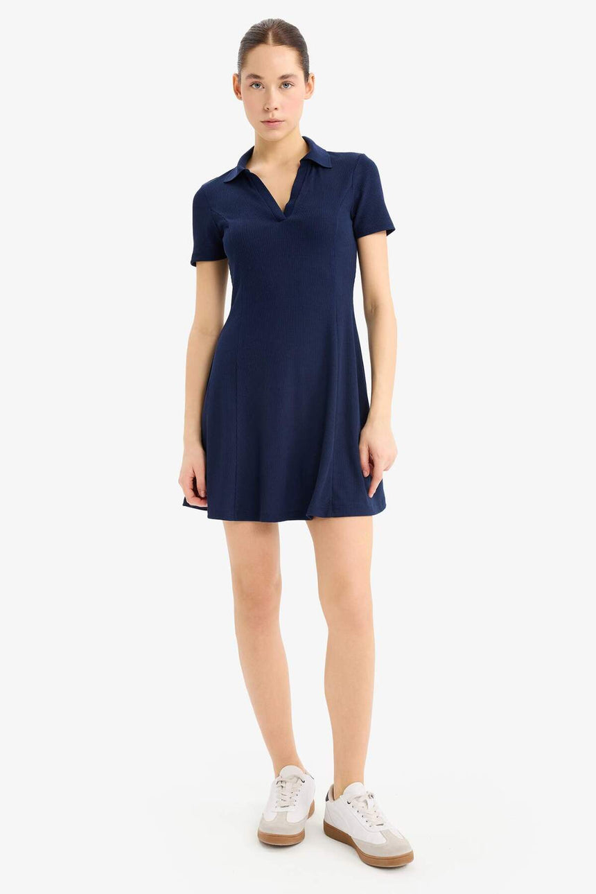 Defacto Kadın Short Sleeve Knitted Dress E5327Ax - Koyu Lacivert