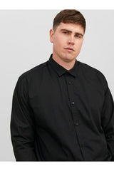 JACK&JONES PLUS JJJOE SHIRT LS PLAIN NOOS PLS 12200623 - Siyah