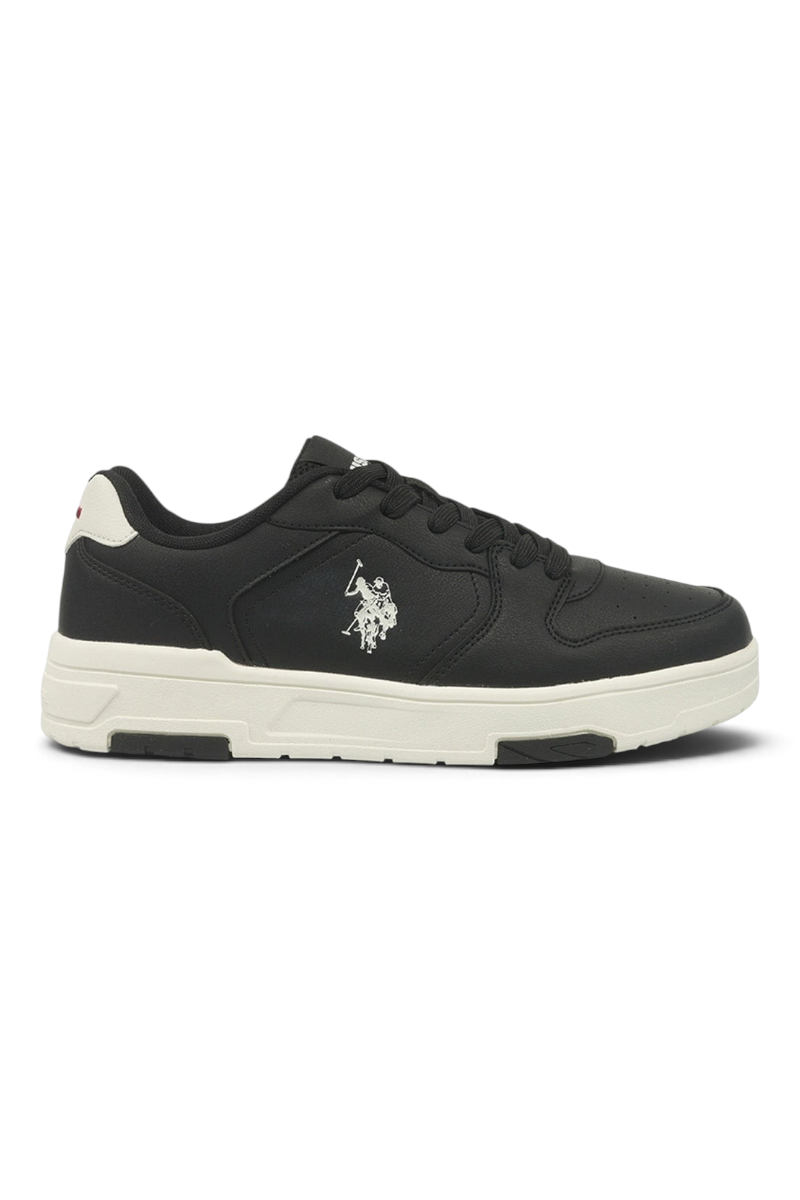Sporline U.S. Polo Assn. siyah tekstil erkek sneaker, yan profil görünümü ve beyaz taban detaylı