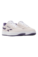 Sporline Reebok Club Double Revenge kadın sneaker, gri deri ve PU malzeme, mor detaylı günlük spor ayakkabı