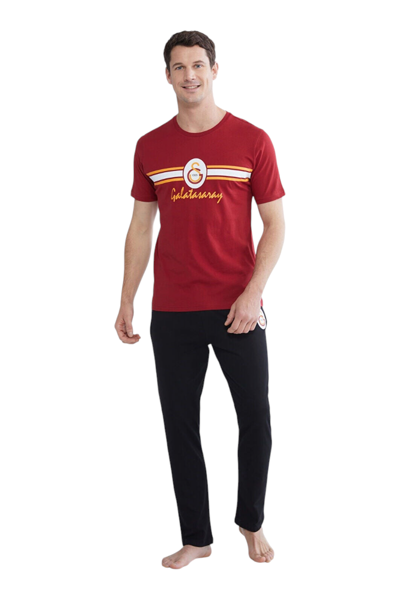 Sporline LC Waikiki kırmızı Galatasaray baskılı erkek kısa kollu pijama takımı