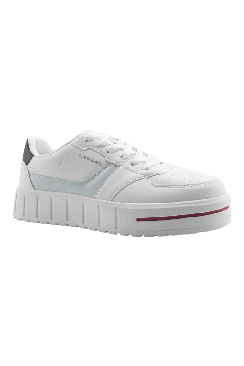 Sporline Lumberjack beyaz kadın sneaker, %100 PU malzemeden üretilmiş, kalın tabanlı ve şık günlük spor ayakkabı.