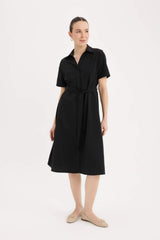 Defacto Kadın Short Sleeve Woven Dress E7114Ax - Siyah