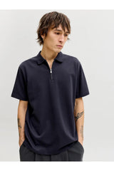 JACK&JONES JPRBLAETHAN SS ZIP POLO SN 12292992 - Koyu Mavi