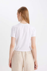 Defacto Kadın Short Sleeve T-Shirt Z8790Az - Beyaz