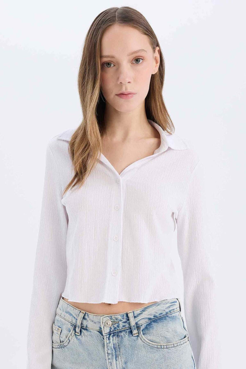 Defacto Kadın Long Sleeve Shirt A0012Ax - Beyaz