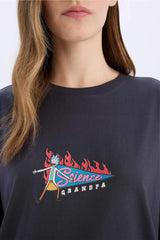 Defacto Kadın Short Sleeve T-Shirt D9127Ax - Antrasit
