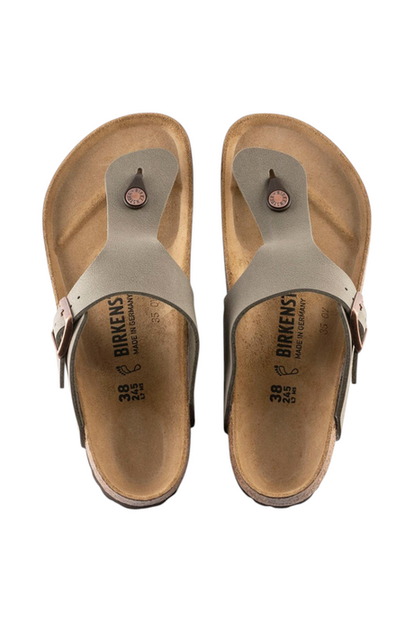 Sporline Birkenstock Ramses erkek deri parmak arası terlik, kahverengi kum beji renginde, mantar tabanlı tasarım.