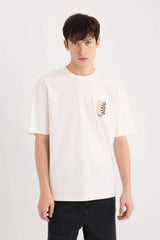 Defacto Erkek T-Shirt B5813Ax - Ekru