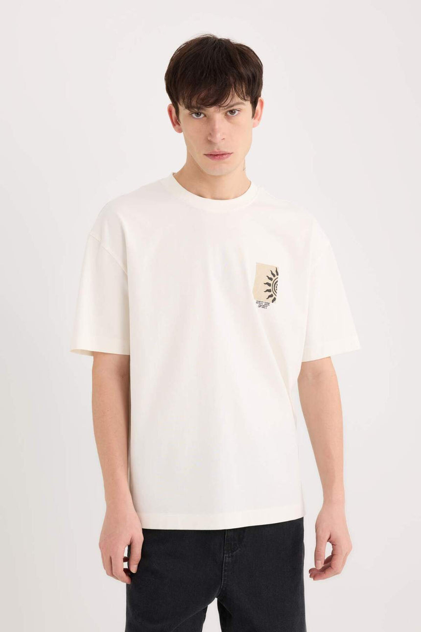 Defacto Erkek T-Shirt B5813Ax - Ekru