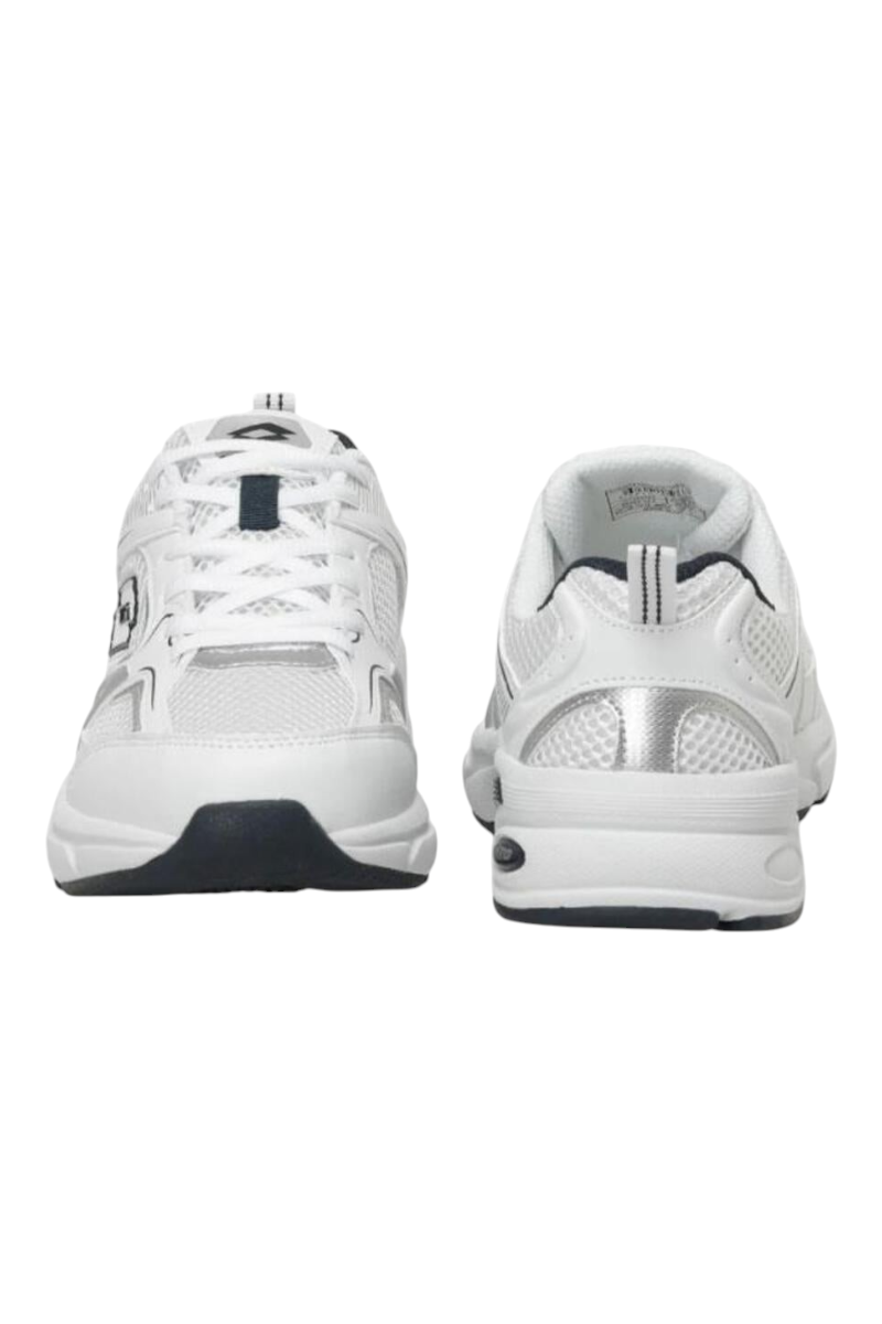 Sporline Lotto Athens beyaz erkek sneaker, tekstil ve suni deri karışımlı, ön ve arka görünüm.