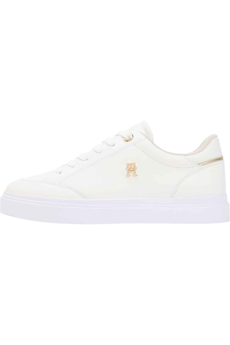 Sporline Tommy Hilfiger beyaz deri kadın sneaker, yan tarafta altın renkli logo detayı ile