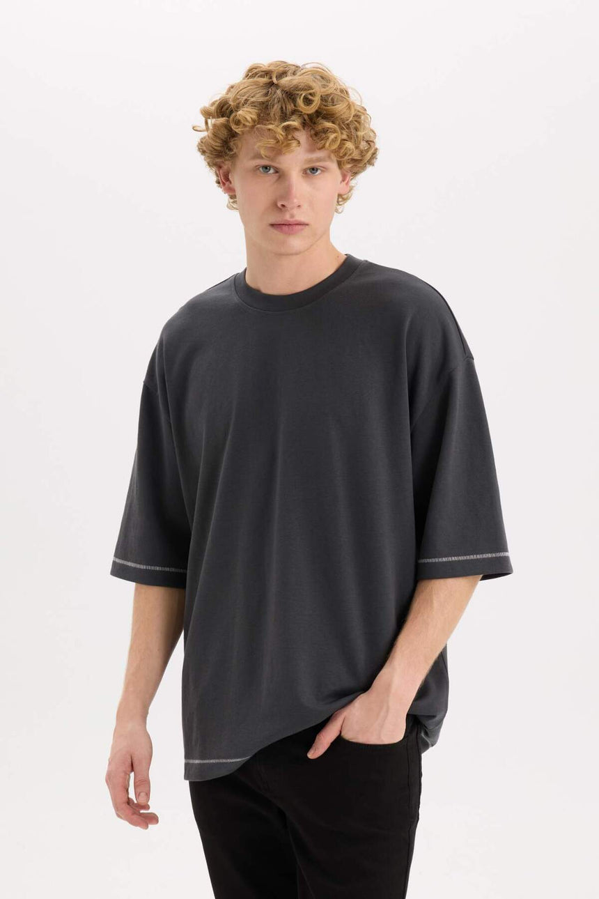 DeFacto C0147AX Erkek T-Shirt - Antrasit