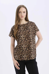 Defacto Kadın Short Sleeve Blouse E7038Ax - Gri/ Kahverengi