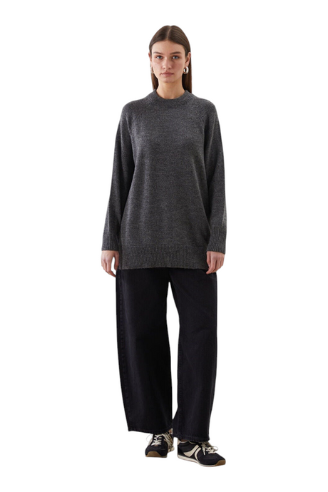 Sporline LC Waikiki koyu gri renkli, oversize kesim, polyester ve pamuk karışımlı kadın tunik