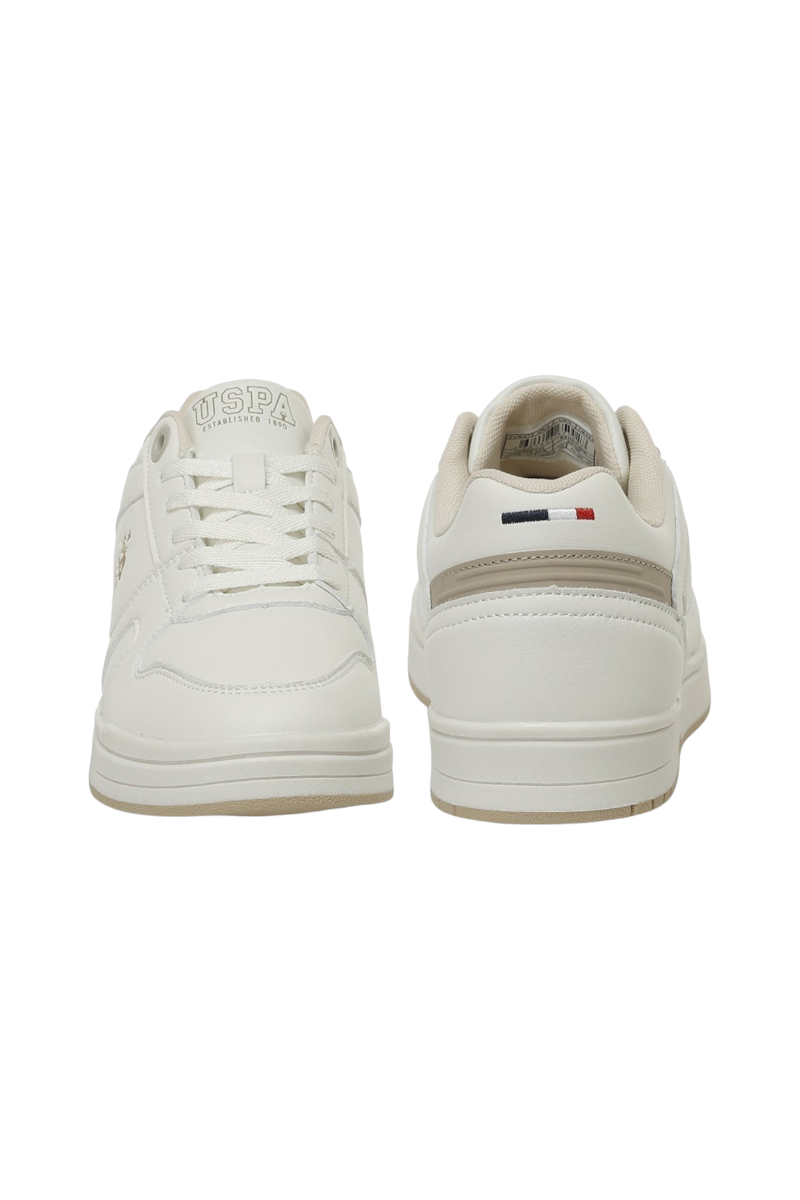 Sporline U.S. Polo Assn. bej renkli, suni deri kadın sneaker ayakkabı ön ve arka görünümü