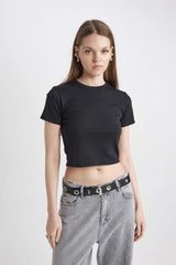 Defacto Kadın Short Sleeve T-Shirt T9631Az - Siyah
