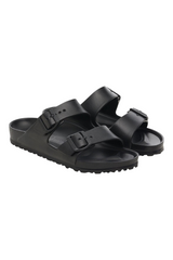 Sporline Birkenstock Arizona Eva siyah kadın terlik, iki ayarlanabilir tokalı hafif ve suya dayanıklı tasarım.