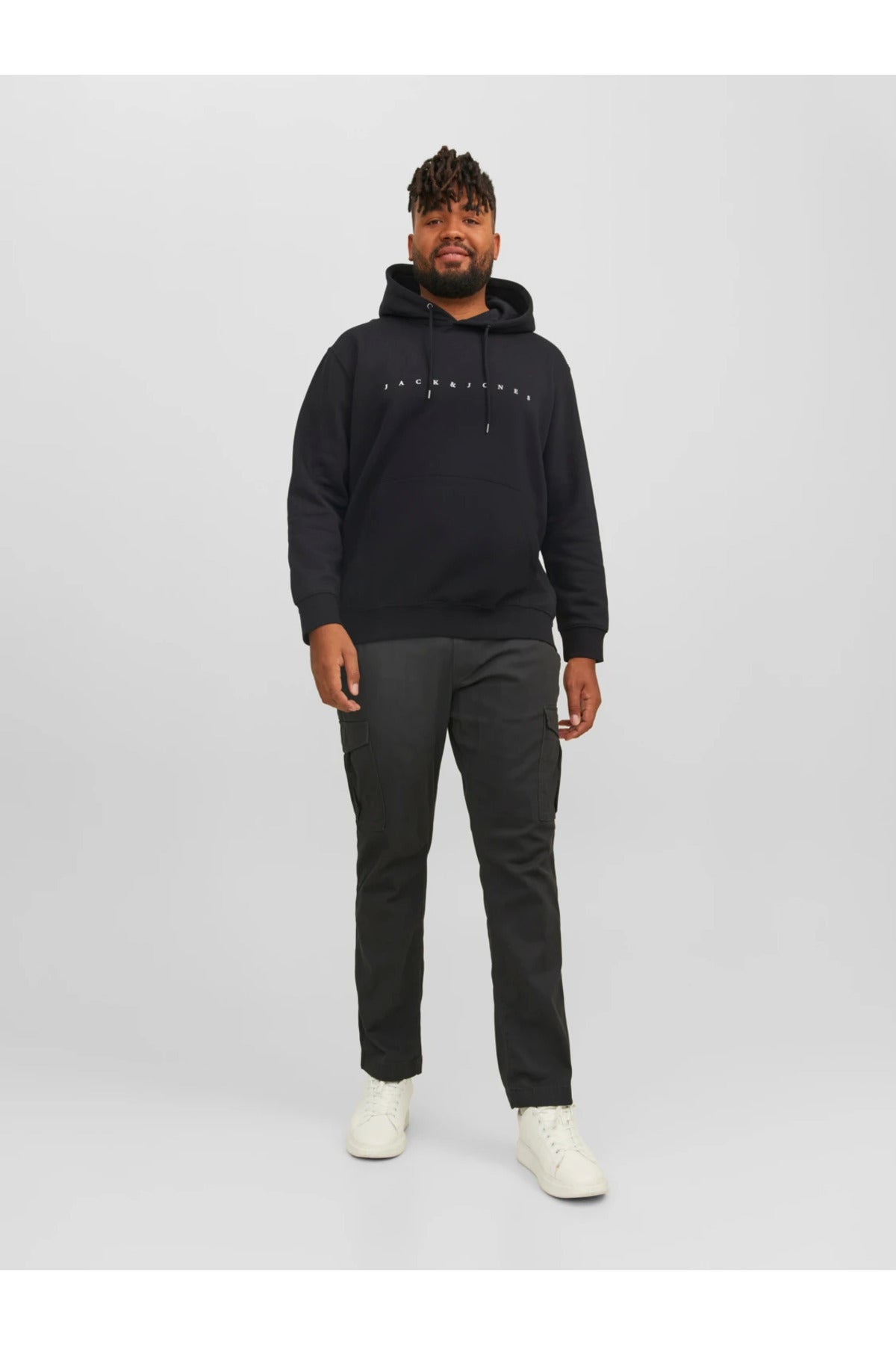 Jack & Jones Star Erkek Büyük Beden Kapüşonlu Sweatshirt 12243527 - Siyah