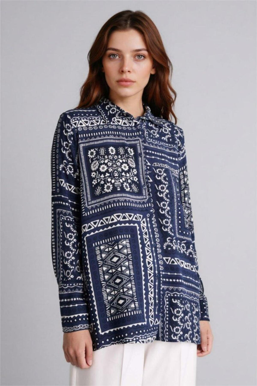 Defacto Kadın Long Sleeve Tunic T0609AZ - Koyu Lacivert