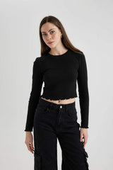 DEFACTO KADIN Y9870AZ LONG SLEEVE T-SHIRT - Kırık Beyaz