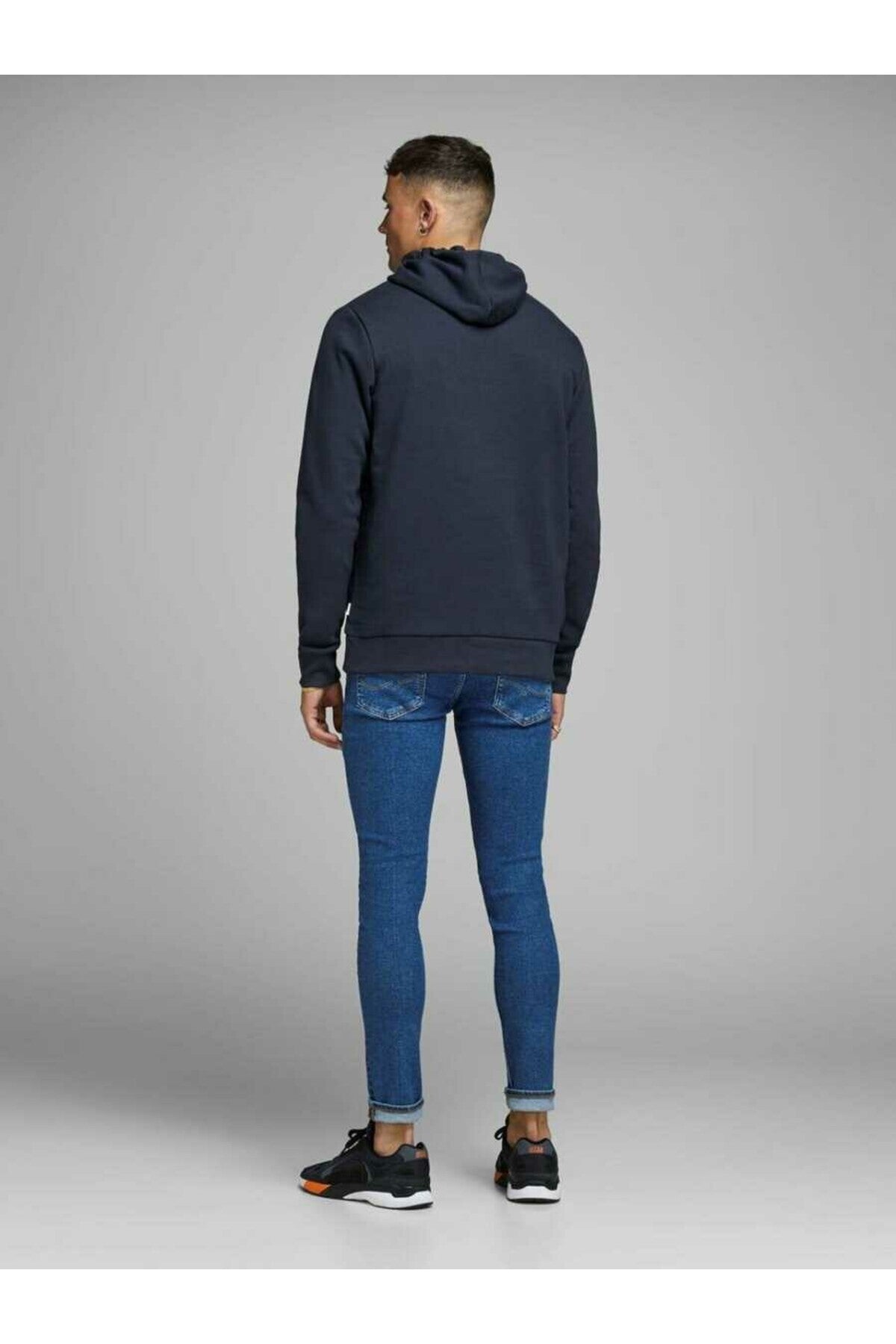Jack & Jones Corp Logo Erkek Kapüşonlu Sweatshirt 12152840 - Koyu Lacivert