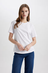 DeFacto W9584AZ Kadın T-Shirt - Mor Beyaz