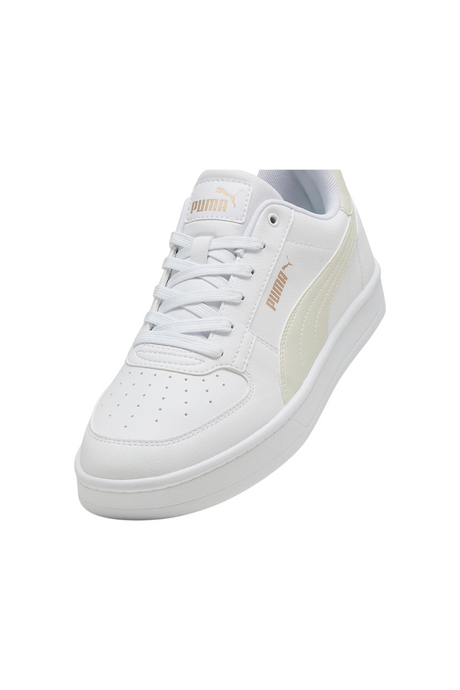 Sporline Puma Caven 2.0 beyaz ve açık gri detaylı altın sarısı logolu unisex spor ayakkabı