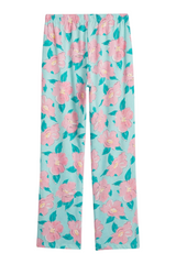 Sporline LC Waikiki su yeşili renkli, pembe çiçek desenli pamuklu kadın pijama altı