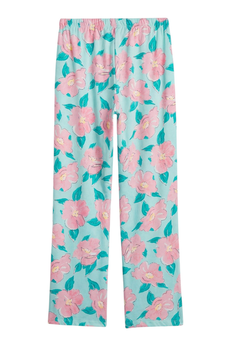 Sporline LC Waikiki su yeşili renkli, pembe çiçek desenli pamuklu kadın pijama altı