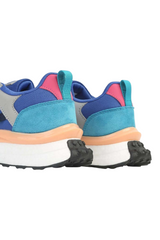Sporline Benetton kadın sneaker, canlı mavi ve pembe detaylı, tekstil ve suni deri karışımlı spor ayakkabı arka görünüm