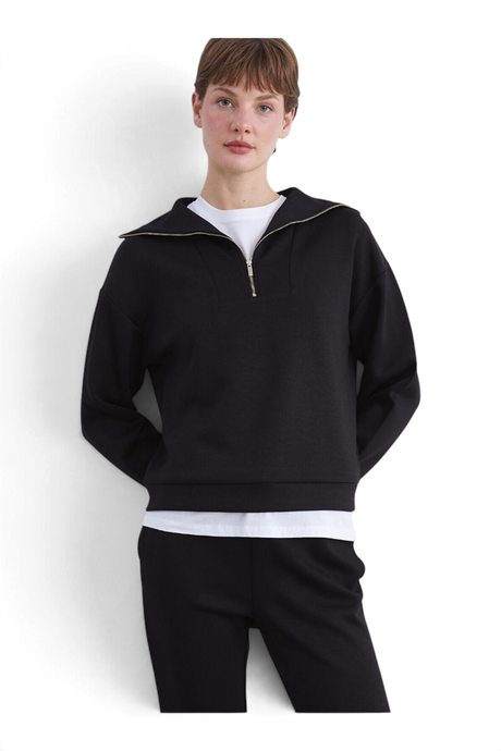 Sporline LC Waikiki siyah fermuarlı yakalı loose kesim kadın sweatshirt