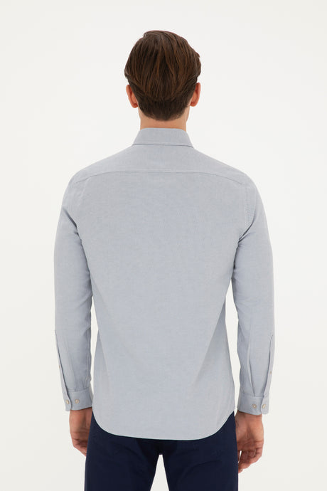 US POLO ASSN ERKEK DOKUMA GÖMLEK 1886621 - Gri/ Bej /Krem