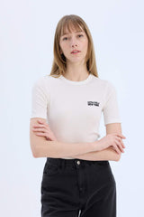 Defacto Kadın Short Sleeve T-Shirt E5068Ax - Ekru