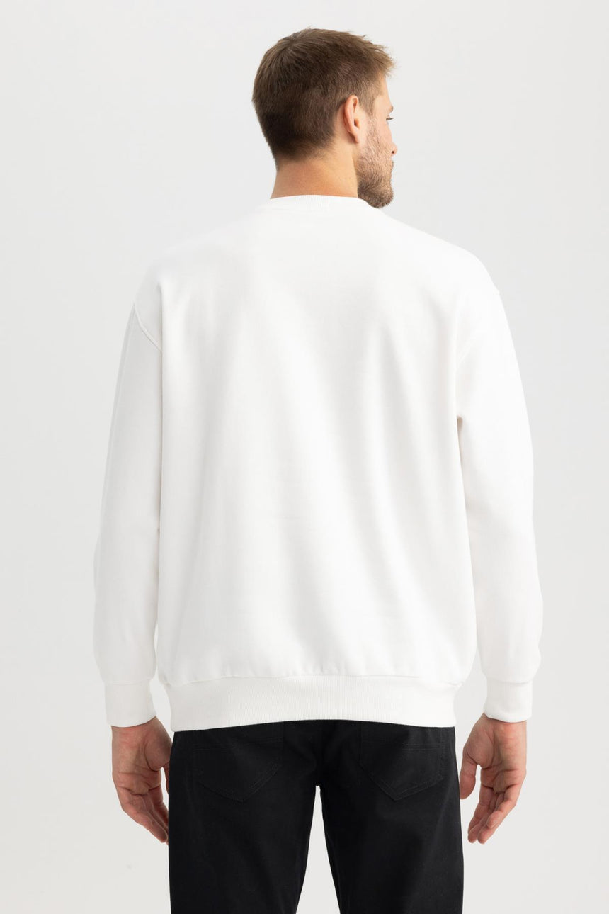 Defacto Erkek Sweat Shirt T5139Az - Kırık Beyaz