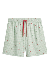 Sporline LC Waikiki ekru renkli, kiraz desenli ve kareli pamuklu kadın pijama şortu
