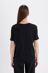 Defacto Kadın Short Sleeve T-Shirt W9584AZ - Siyah
