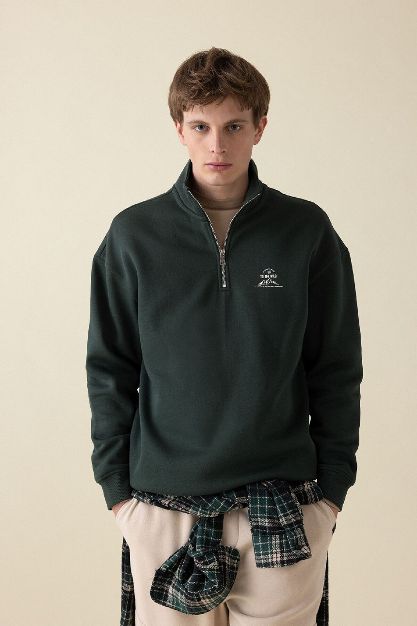 Defacto Erkek Sweat Shirt C6132AX - Koyu Yeşil