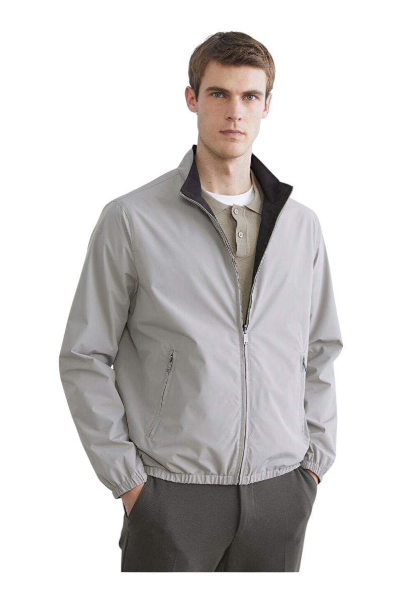 Sporline LC Waikiki erkek kahverengi kum beji renkli, fermuarlı, regular kesim polyester karışımlı şık mont