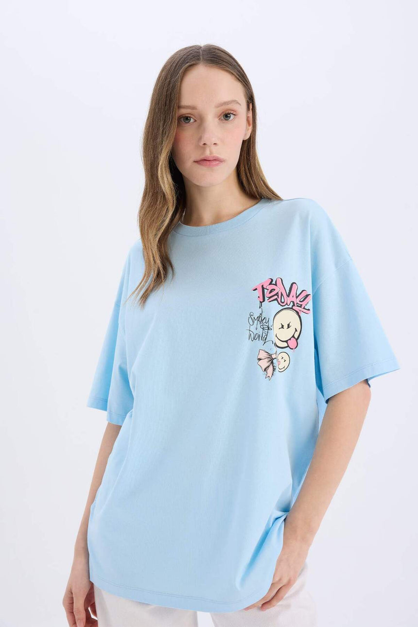 DeFacto D9122AX Kadın T-Shirt - Açık Mavi