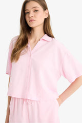 Defacto Kadın Short Sleeve Shirt C3807Ax - Açık Pembe