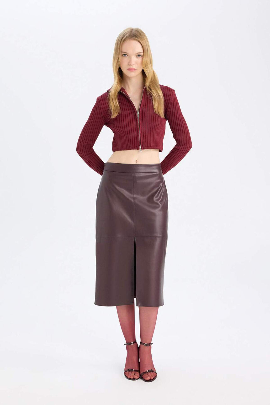Defacto Kadın Knitted Skirt D4638AX - Bordo
